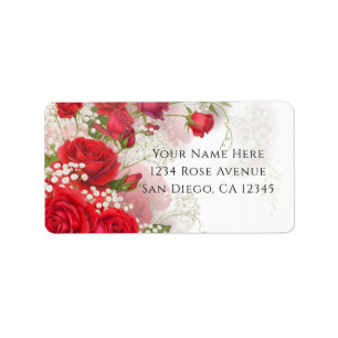 Rote Rosen & Babyatmung Elegante Hochzeitsblumen  Adressaufkleber