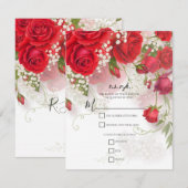 Rote Rosen & Babys Atem Elegante Blumen-R.S.V.P. Einladung (Vorne/Hinten)