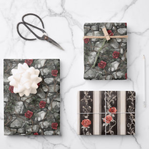 Rote Rosen Backsteine Hochzeit Geschenkpapier Set