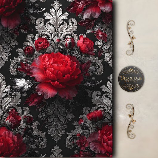 Rote Rosen Barock Dekupage Seidenpapier
