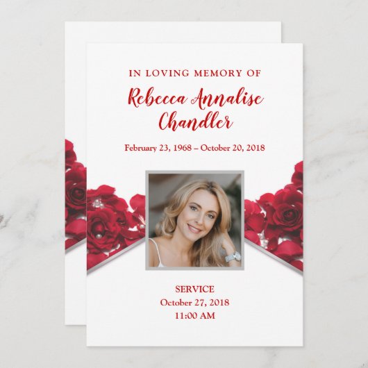 Rote Rosen Beerdigungskarte Einladung (Vorne/Hinten)