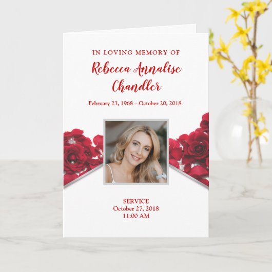Rote Rosen Beerdigungsprogramm | Memorial Karte (Gelbe Blume)