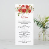 Rote Rosen, Berries, Stiele, Grüne Hochzeit Menükarte (Stehend Vorderseite)