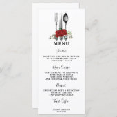 rote Rosen Besteck Hochzeitskarte Menükarte (Vorne/Hinten)