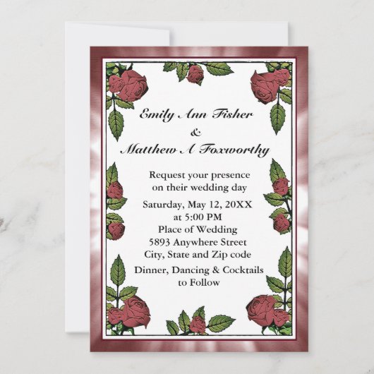 Rote Rosen Bilderrahmen mit hellroter Wolkendecke Einladung (Vorderseite)