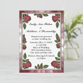 Rote Rosen Bilderrahmen mit hellroter Wolkendecke Einladung (Stehend Vorderseite)