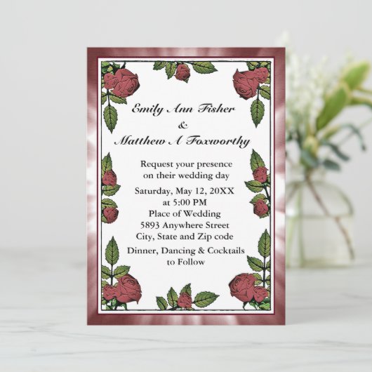 Rote Rosen Bilderrahmen mit hellroter Wolkendecke Einladung (Stehend Vorderseite)