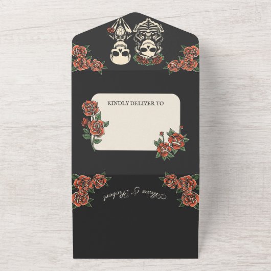 Rote Rosen Bis zum Tod teilen wir Schädelpaar All In One Einladung (Außenbereich)