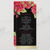 Rote Rosen Black & Gold Glitzer Hochzeitsprogramm Programm (Vorne/Hinten)