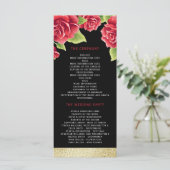 Rote Rosen Black & Gold Glitzer Hochzeitsprogramm Programm (Stehend Vorderseite)