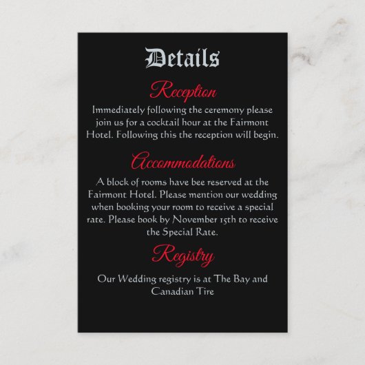 Rote Rosen Black Gothic Begleitkarte (Vorderseite)