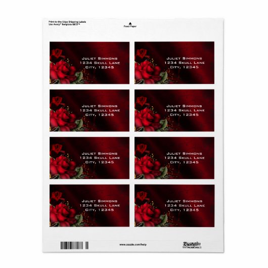 Rote Rosen Black Gothic Goth Address Labels (Vorne)
