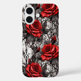 Rote Rosen Black Lace Ghotic iPhone 16 Hülle