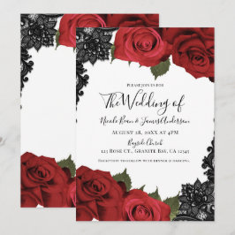 Rote Rosen & Black Lace White Chic Hochzeit Einladung