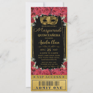 Rote Rosen Black Quinceañera Masquerade VIP Ticket Einladung