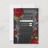 Rote Rosen Black Verziert Glam Wedding RSVP Antwor Einladung (Vorderseite)