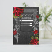 Rote Rosen Black Verziert Glam Wedding RSVP Antwor Einladung (Stehend Vorderseite)