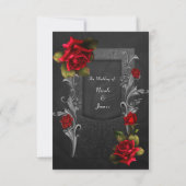 Rote Rosen Black Verziert Glam Wedding RSVP Antwor Einladung (Rückseite)