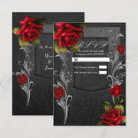 Rote Rosen Black Verziert Glam Wedding RSVP Antwor