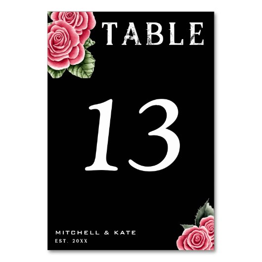 Rote Rosen Black Wedding Tischnummer (Vorderseite)