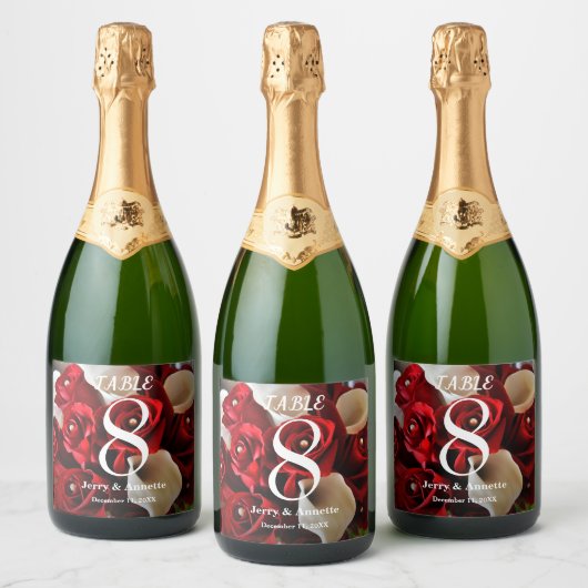 Rote Rosen Bläserne Elegante Blume Hochzeiten Schaumweinetikett (Flaschen)