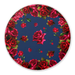 Rote Rosen Blaue Florale Shabby Chic Glam Landhaus Keramikknauf