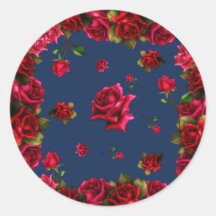 Rote Rosen Blaue Shabby-Chic-Hochzeitspartie Favor Runder Aufkleber