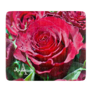 Rote Rosen blühen Glas Schneidbrett Schneidebrett