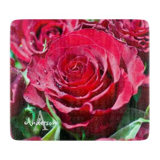 Rote Rosen blühen Glas Schneidbrett Schneidebrett (Vorderseite)