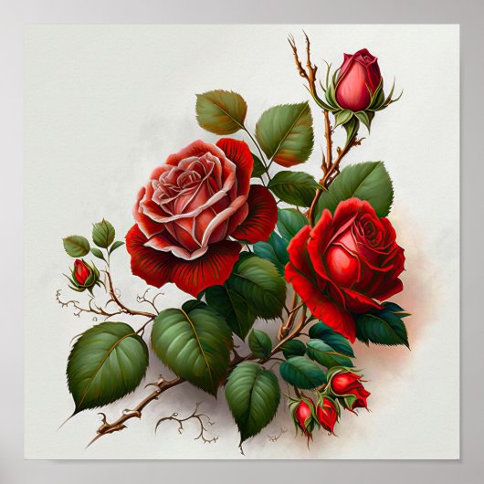 Rote Rosen Blume Art Print Poster (Vorne)