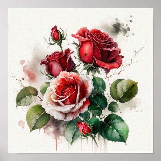 Rote Rosen Blume Art Print Poster (Vorne)