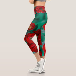 Rote Rosen Blume Capri Leggings