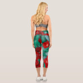 Rote Rosen Blume Capri Leggings (Rückseite)