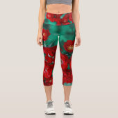 Rote Rosen Blume Capri Leggings (Vorderseite)