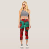 Rote Rosen Blume Capri Leggings (Vorderseite)