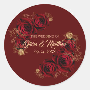 Rote Rosen Blume Hochzeit Runder Aufkleber