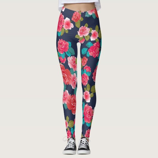 Rote Rosen Blume Leggings (Vorderseite)