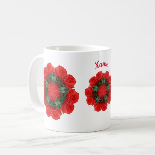 Rote Rosen Blume Personalisiert Kaffeetasse (Vorderseite Links)