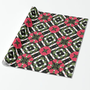 Rote Rosen Blume Schwarz-weiß bloral kaleidoskopis Geschenkpapier