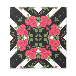 Rote Rosen Blume Schwarz-weiß bloral kaleidoskopis Notizblock