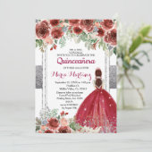 rote Rosen Blume Silver Quinceanera Einladung (Stehend Vorderseite)