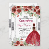 rote Rosen Blume Silver Quinceanera Einladung (Vorne/Hinten)