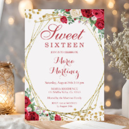 Rote Rosen Blume Sweet 16. Geburtstagseinladung Einladung