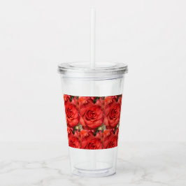 Rote Rosen Blumen-Acryl-Tumbler mit Strohhalm Acryltrinkbecher