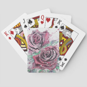 Rote Rosen-Blumen-Aquarell-Kartenspiel Set Spielkarten