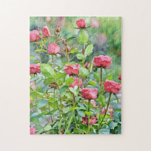 Rote Rosen Blumen Florale Garten Kunst Puzzle