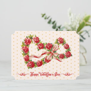 Rote Rosen Blumen Herz Kranz Elegant Süß Vintage Feiertagskarte