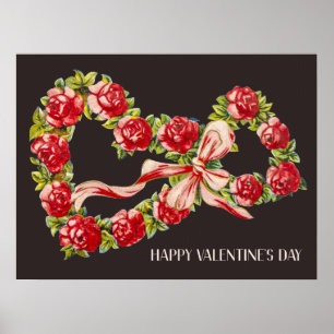 Rote Rosen Blumen Herz Kranz Elegant Süß Vintage Poster