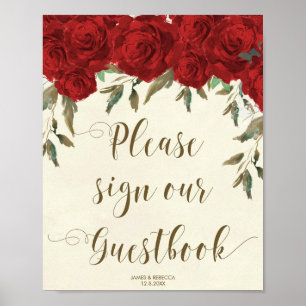 rote Rosen Blumen Hochzeitsfeier Gastbuch Poster