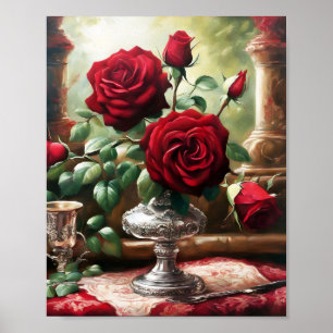 Rote Rosen Blumen Vintage Kunst Poster